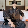 Men's pajamas for spring and autumn, long-sleeved ice silk thin style, jacquard imitation silk home wear for teenagers, wholesale set in stock Application Scenario